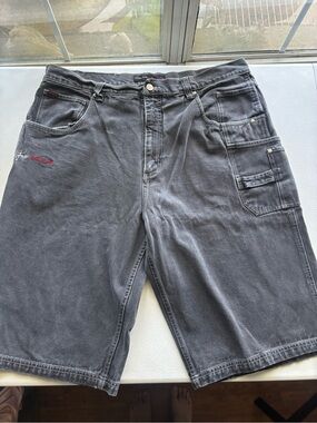 FUBU Washed Black Cargo Shorts with Utility Pockets